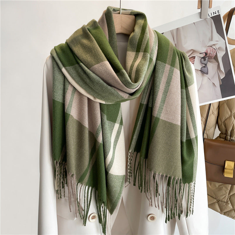 Plaid Scarf Unisex Long Tassel Imitation Cashmere Shawl