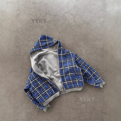 Plaid Zip-up Hoodie with Long Sleeves