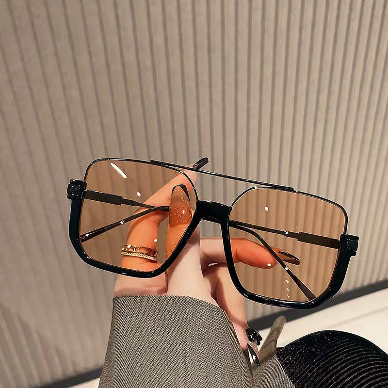 Plain double-beam large-frame anti-blue light retro glasses