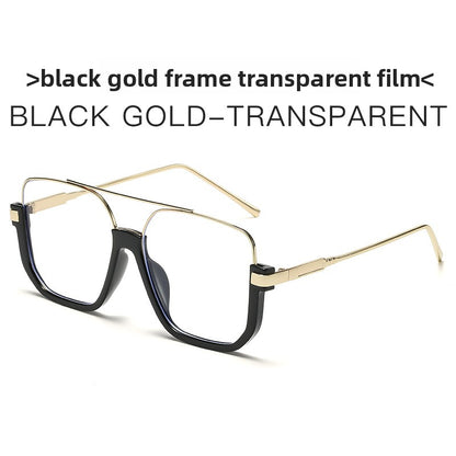 Plain double-beam large-frame anti-blue light retro glasses