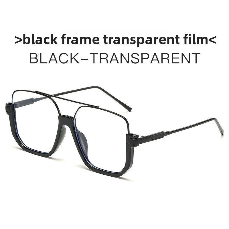 Plain double-beam large-frame anti-blue light retro glasses