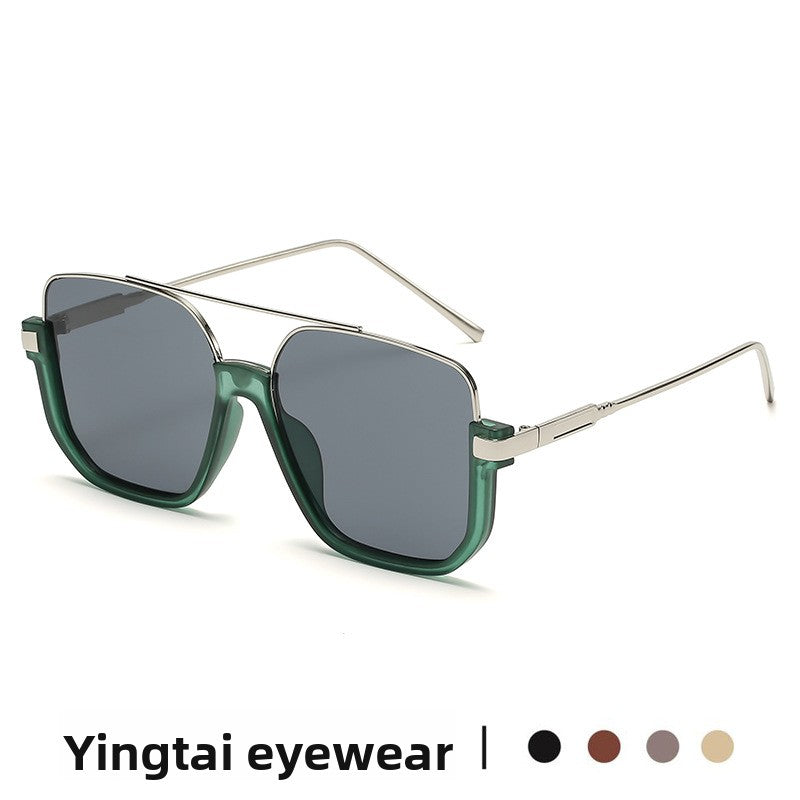 Plain double-beam large-frame anti-blue light retro glasses