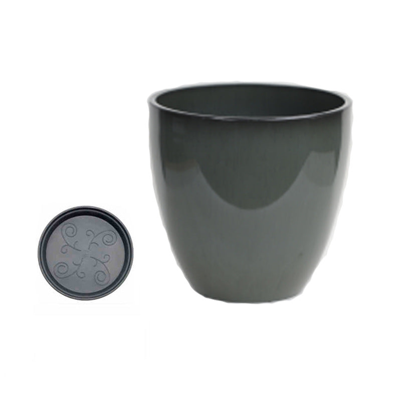 Plastic Flower Pot Round Planting Pot Glossy Vertical Pattern