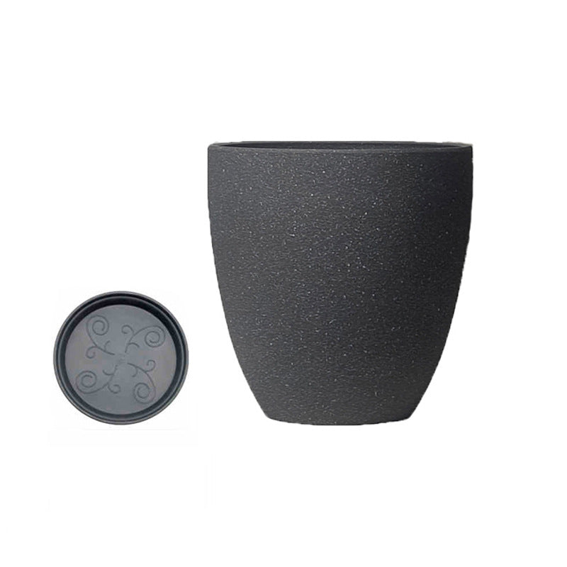 Plastic Flower Pot Round Planting Pot Glossy Vertical Pattern
