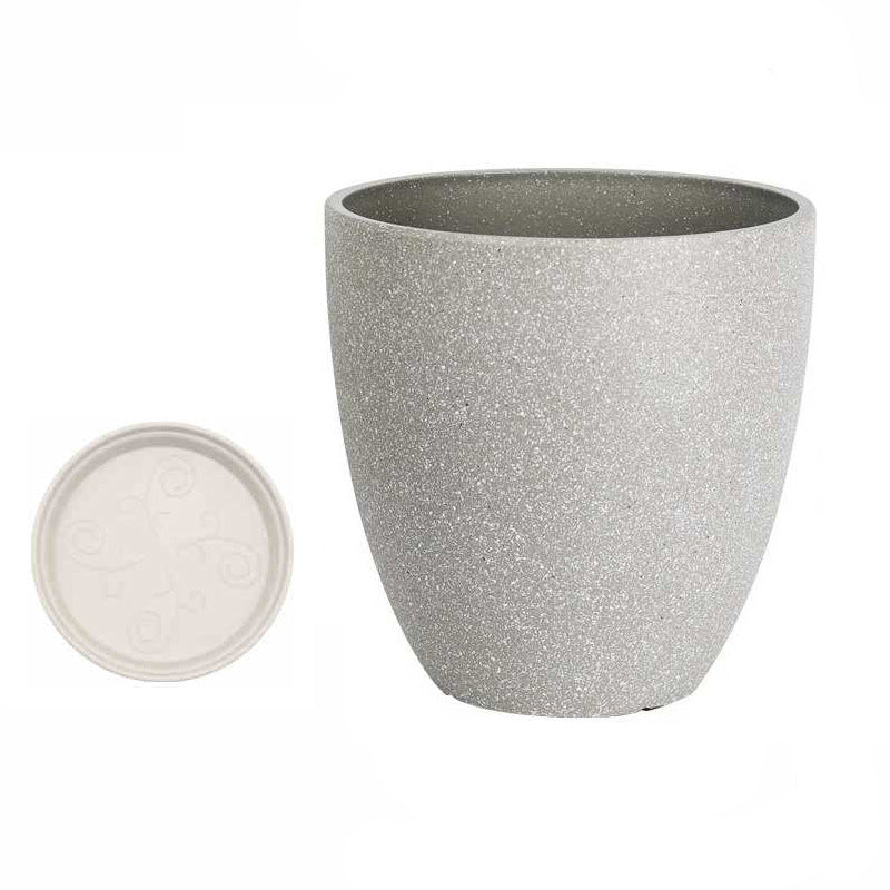Plastic Flower Pot Round Planting Pot Glossy Vertical Pattern