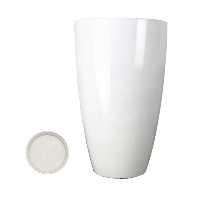 Plastic Flower Pot Round Planting Pot Glossy Vertical Pattern