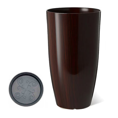 Plastic Flower Pot Round Planting Pot Glossy Vertical Pattern