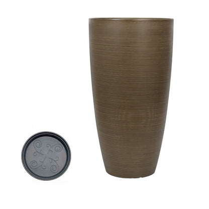 Plastic Flower Pot Round Planting Pot Glossy Vertical Pattern