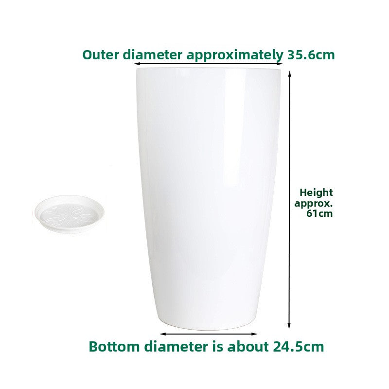 Plastic Flower Pot Round Planting Pot Glossy Vertical Pattern