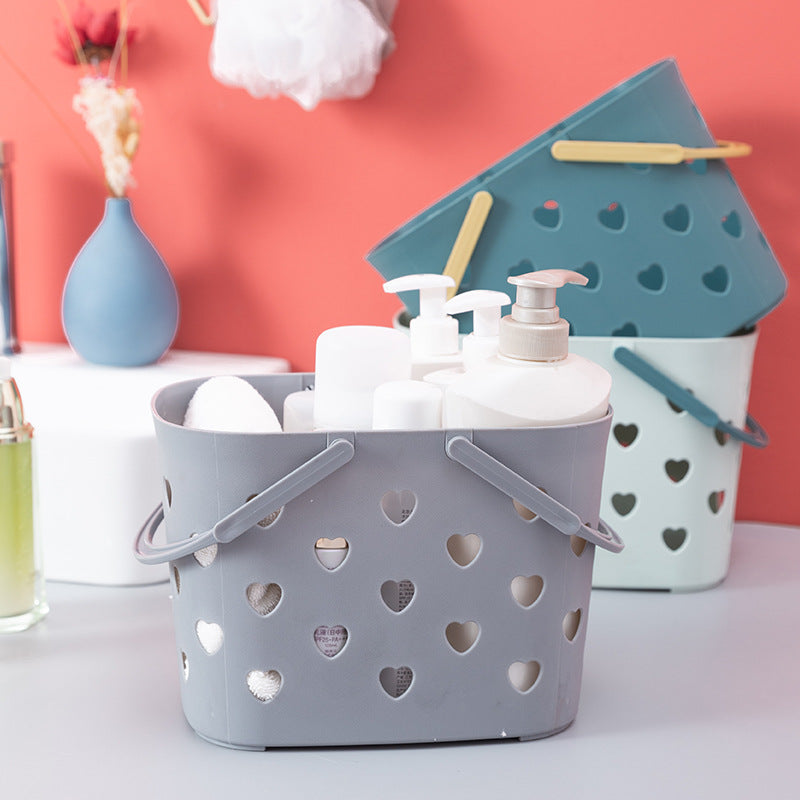 Plastic Portable Heart-Shaped Bath Basket Bathroom Toiletry Storage Basket