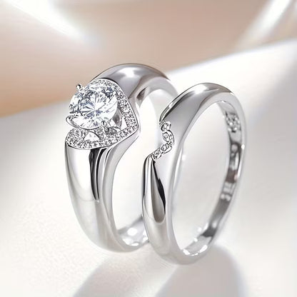 Platinum Plated Heart Shape Couple Rings