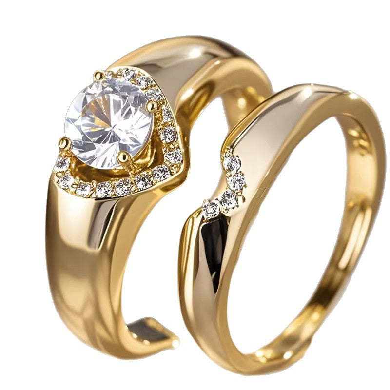 Platinum Plated Heart Shape Couple Rings