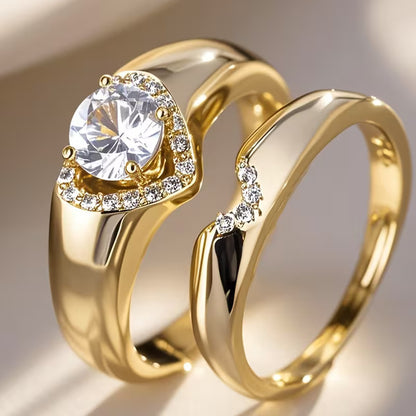 Platinum Plated Heart Shape Couple Rings