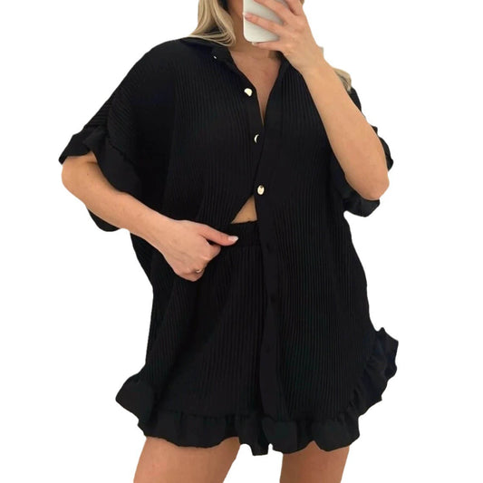 Pleated black fungus edge casual set