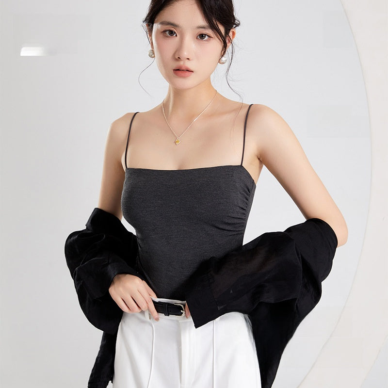 Pleated Camisole with Built-in Bra for Women