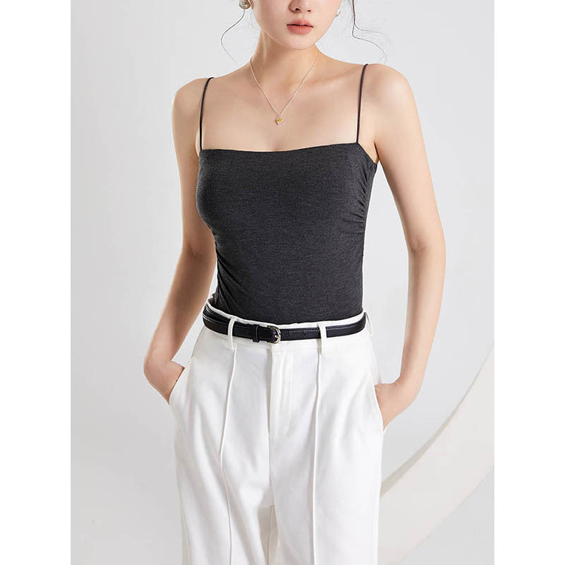 Pleated Camisole with Built-in Bra for Women