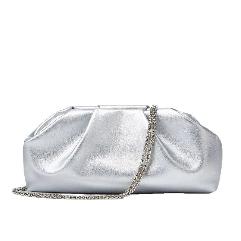 Pleated Chain Shoulder Bag with Magnetic Closure