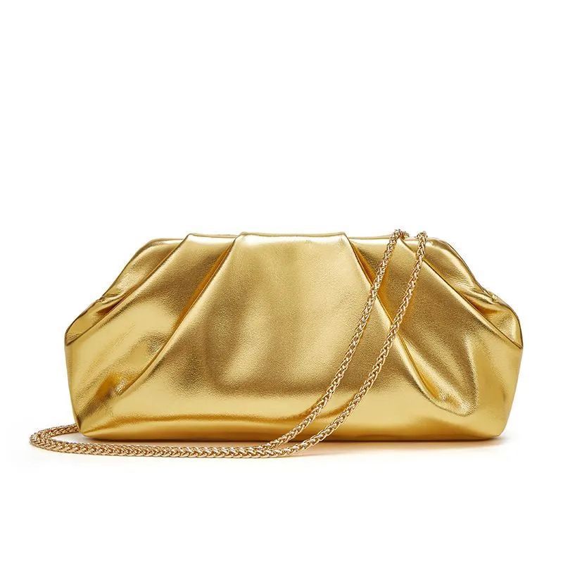 Pleated Chain Shoulder Bag with Magnetic Closure