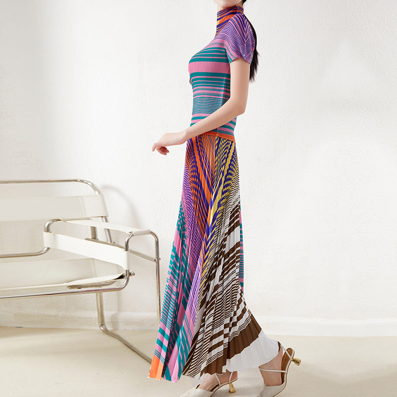Pleated Chiffon Women's Top and Skirt Set