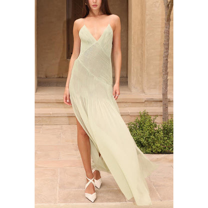 Pleated halter top dress with see-through effect