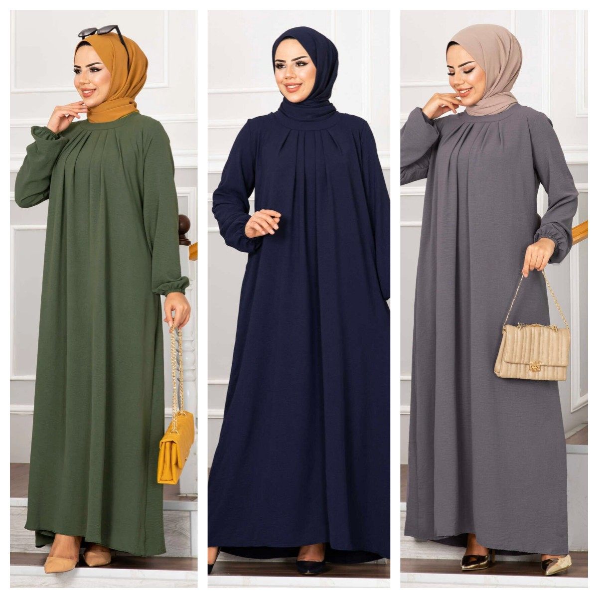 Pleated Long Sleeve Dress
