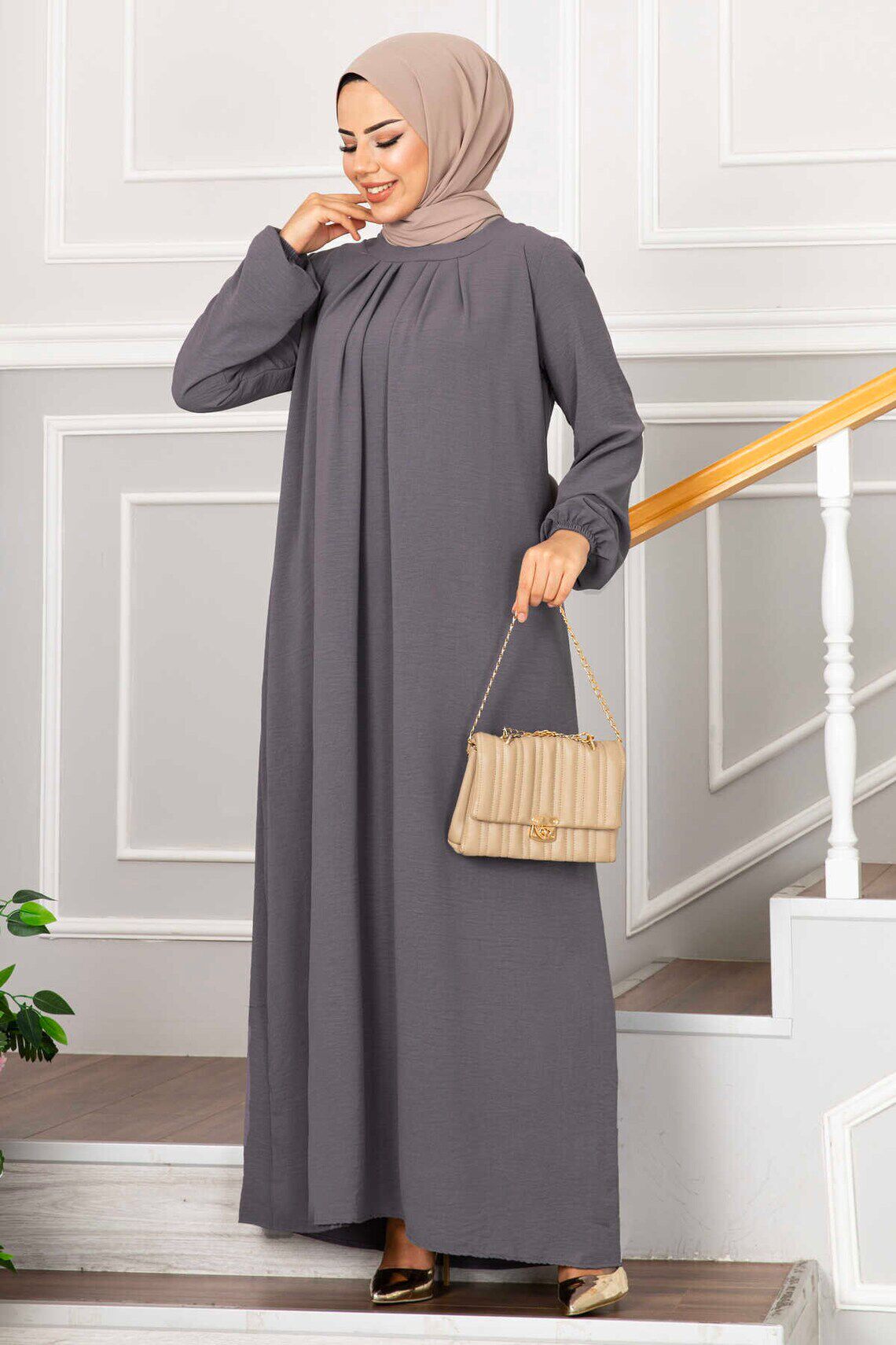 Pleated Long Sleeve Dress