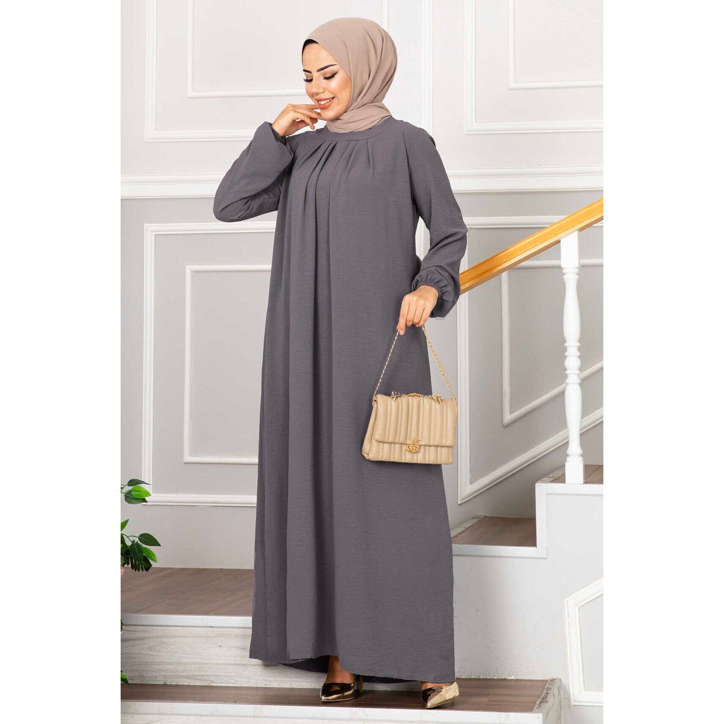 Pleated Long Sleeve Dress