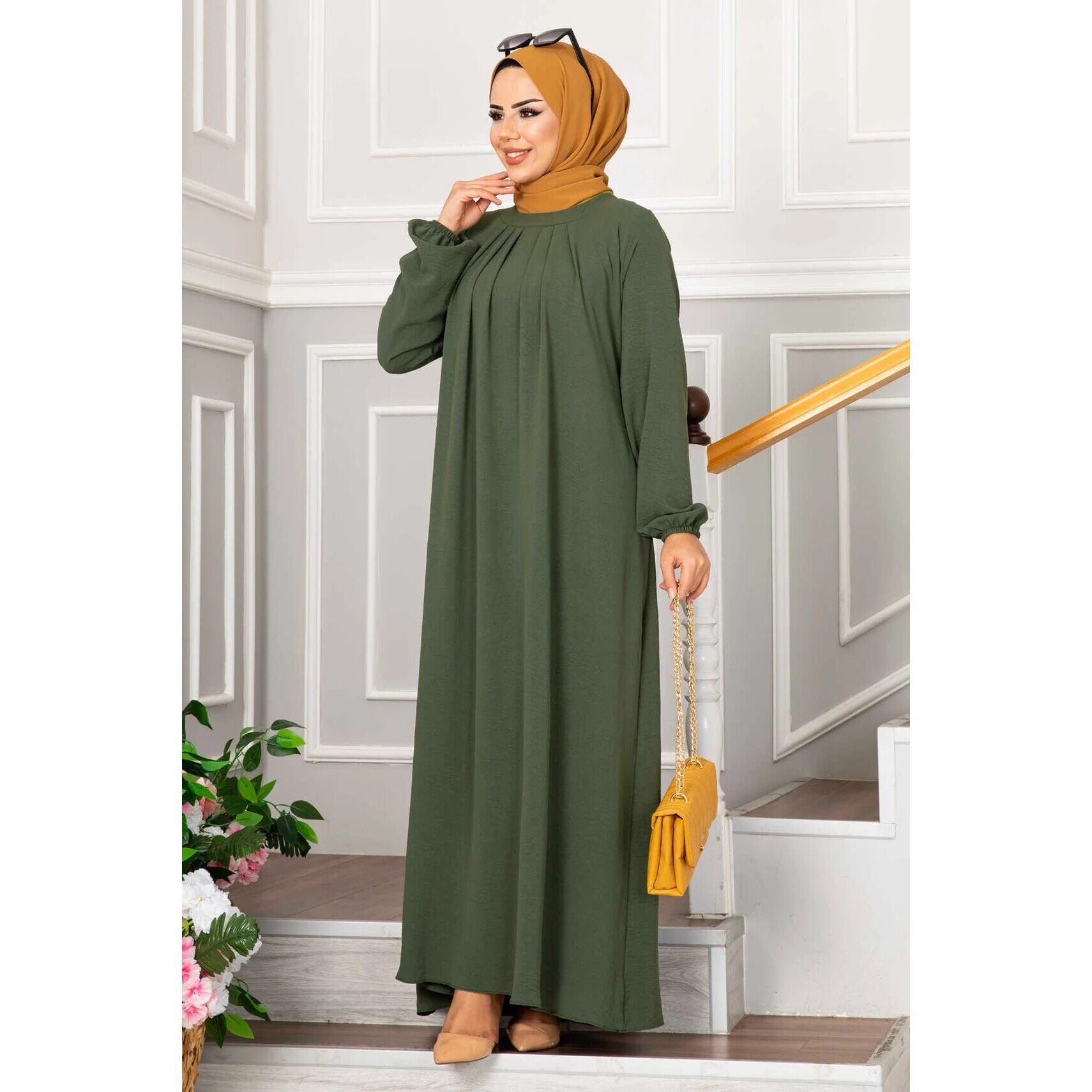 Pleated Long Sleeve Dress