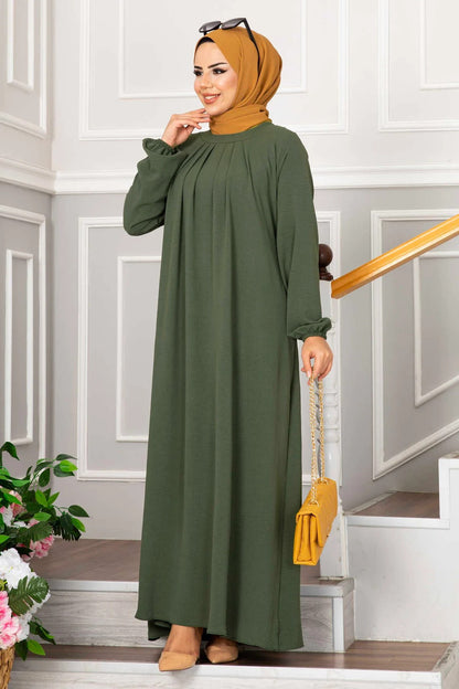 Pleated Modest Long Sleeve Dress