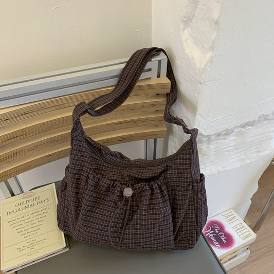Pleated Nylon Crossbody Bag with Large Capacity