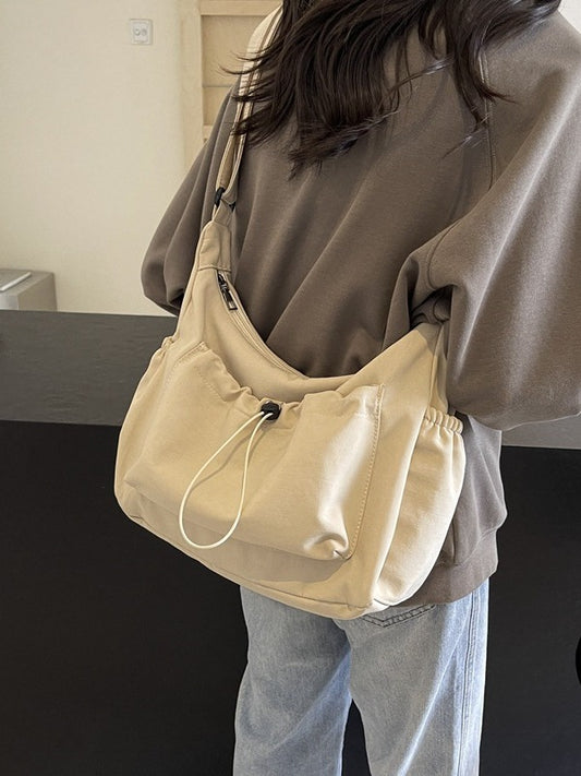 Pleated Nylon Crossbody Bag with Large Capacity