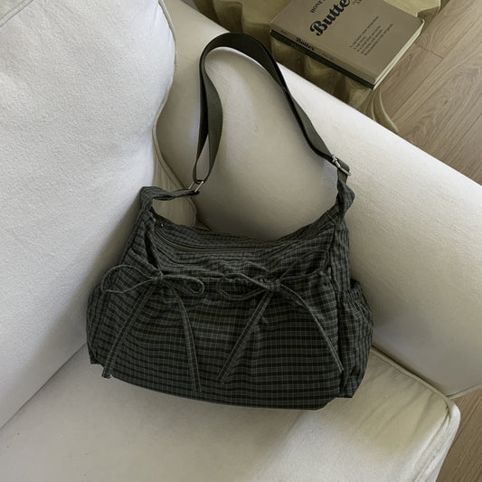 Pleated Nylon Crossbody Bag with Large Capacity
