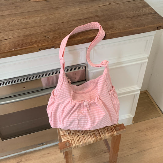 Pleated Nylon Crossbody Bag with Large Capacity