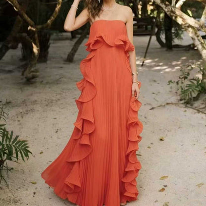 Pleated Off-Shoulder Flared Dress