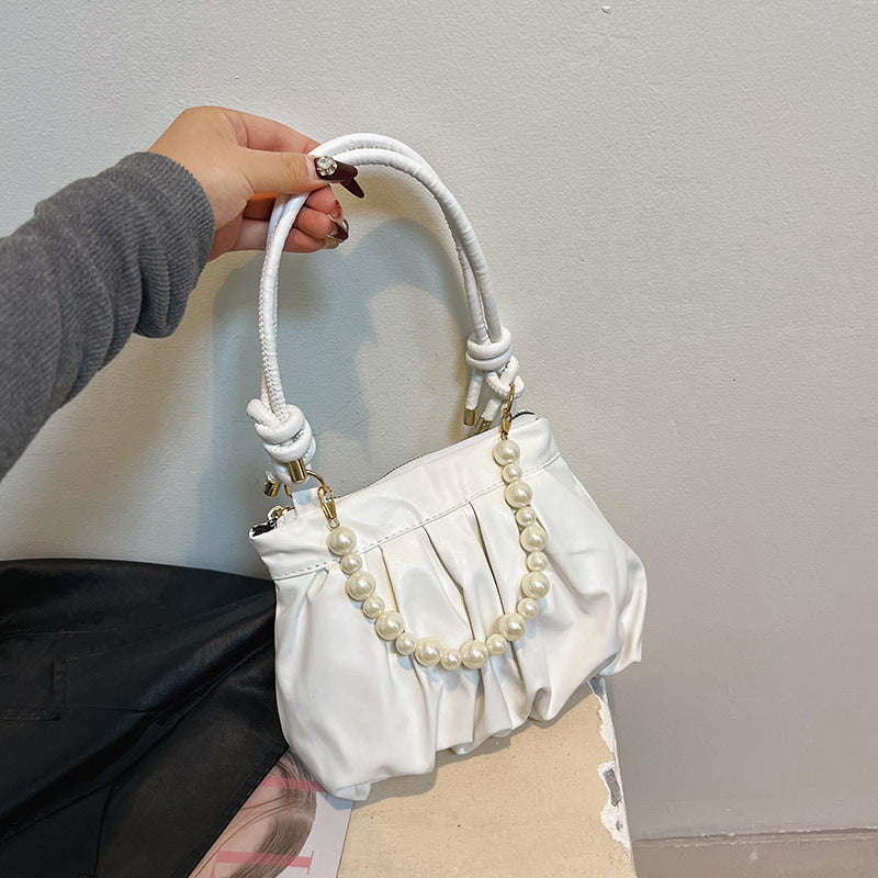 Pleated Pearl Chain Shoulder Bag