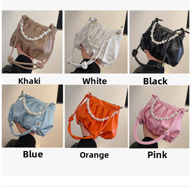 Pleated Pearl Chain Shoulder Bag
