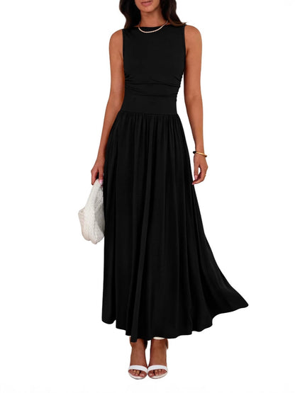 Pleated Pocket Long Dress
