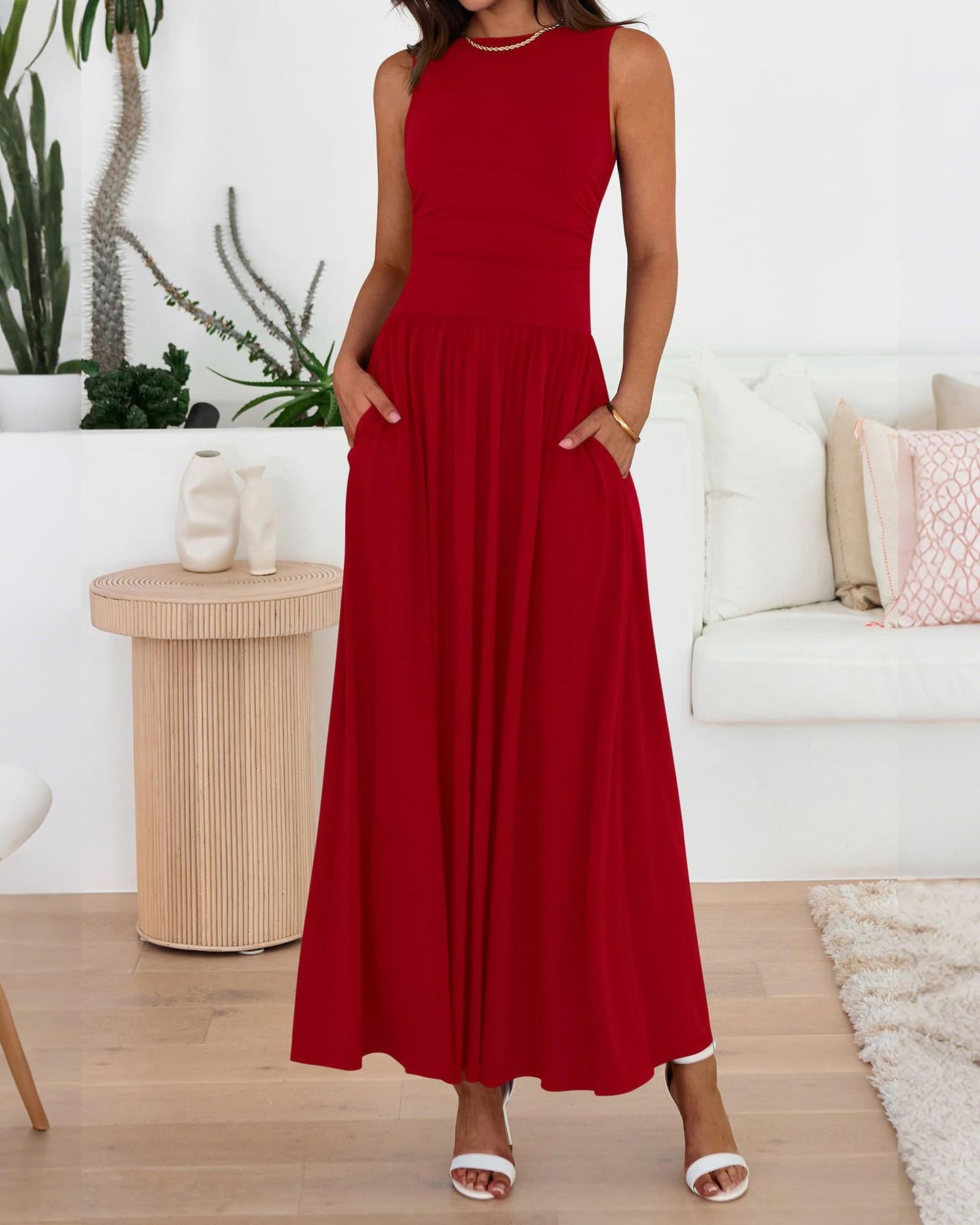Pleated Pocket Long Dress
