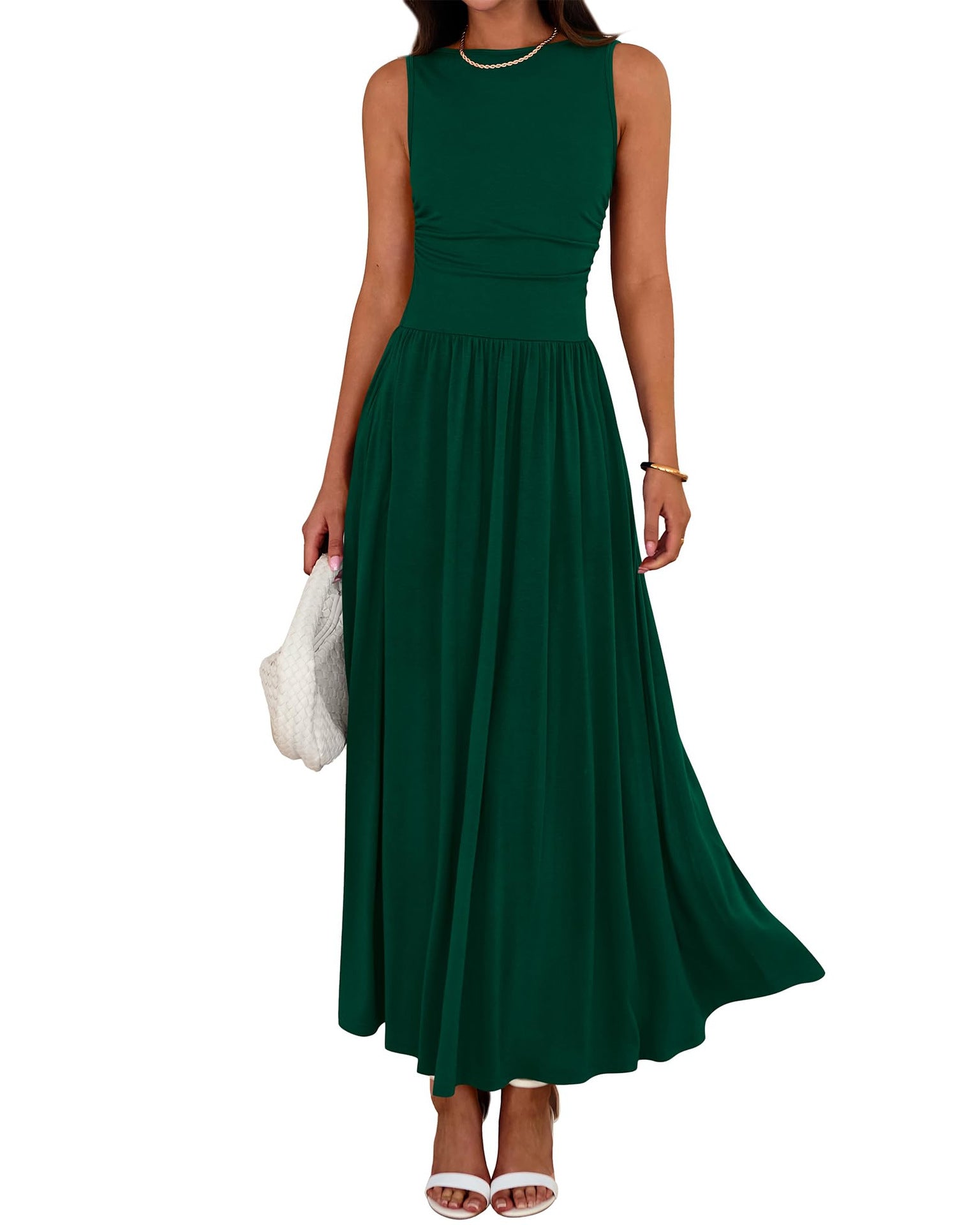 Pleated Pocket Long Dress
