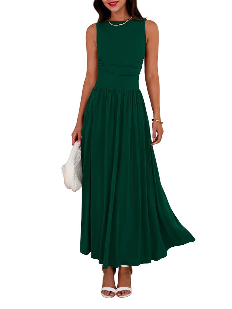 Pleated Pocket Long Dress