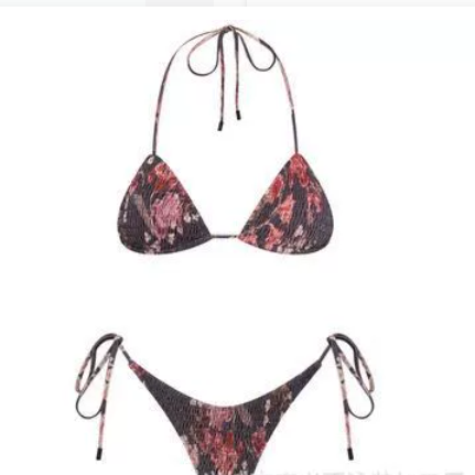 Pleated printed double-sided digital printed swimsuit with a new lace-up triangular bikini