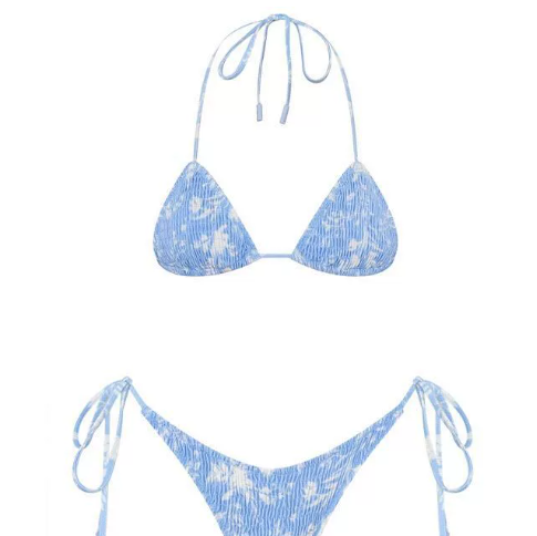 Pleated printed double-sided digital printed swimsuit with a new lace-up triangular bikini