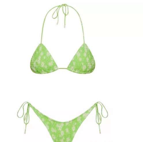 Pleated printed double-sided digital printed swimsuit with a new lace-up triangular bikini