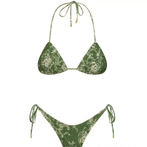 Pleated printed double-sided digital printed swimsuit with a new lace-up triangular bikini