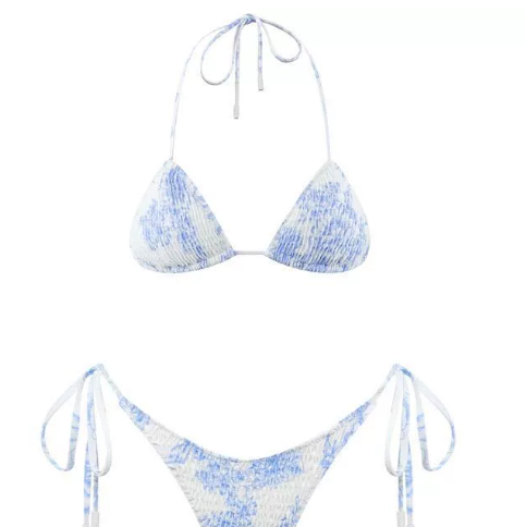 Pleated printed double-sided digital printed swimsuit with a new lace-up triangular bikini