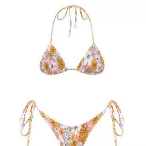 Pleated printed double-sided digital printed swimsuit with a new lace-up triangular bikini