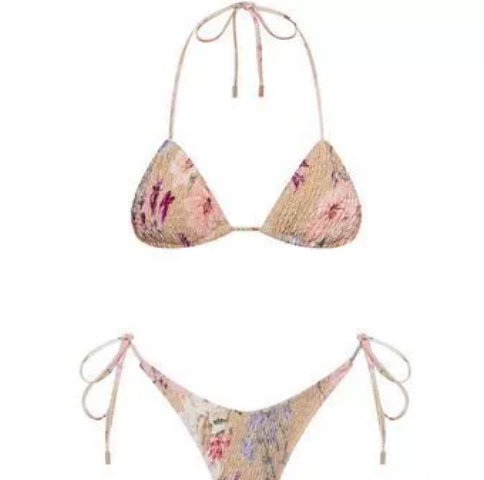 Pleated printed double-sided digital printed swimsuit with a new lace-up triangular bikini