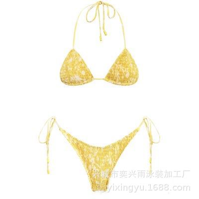 Pleated printed double-sided digital printed swimsuit with a new lace-up triangular bikini