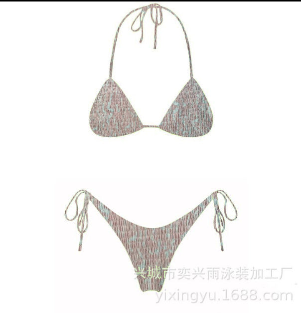 Pleated printed double-sided digital printed swimsuit with a new lace-up triangular bikini