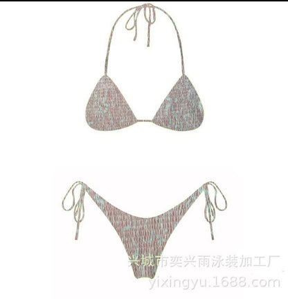 Pleated printed double-sided digital printed swimsuit with a new lace-up triangular bikini